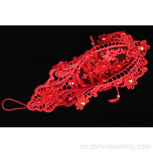 Rojo trenzado de pulseras Wrap con brazalete de perlas de encaje para novia